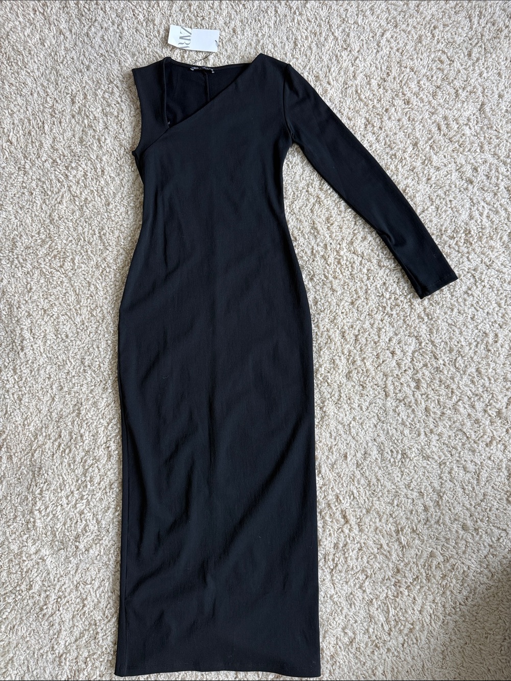 Zara Black One-Shoulder Long Sleeve Maxi Dress
